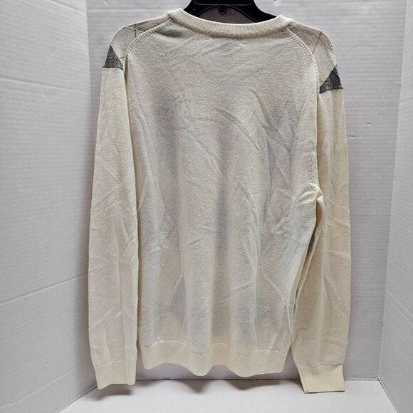 New Roundtree & Yorke Mens Cotton V Neck Sweater Argyle Beige Gray Cream M - Picture 3 of 10